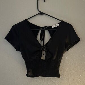 Black Short Sleeve Tie-Back Top